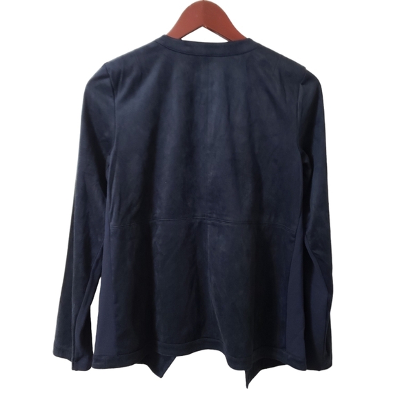 J. Jill Womens Faux Leather Suede Jacket  Blue Draped Open Front Size X-Small - Picture 4 of 11